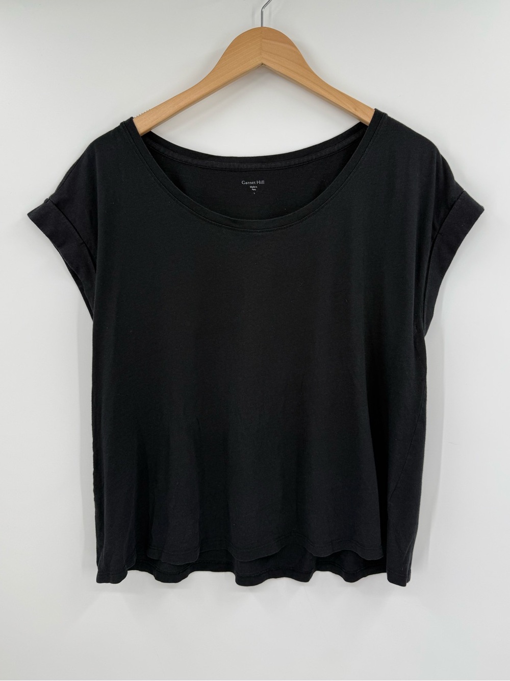 Garnet Hill Pima Cotton Modal Cuffed Cap Sleeve Tee | Black | Large